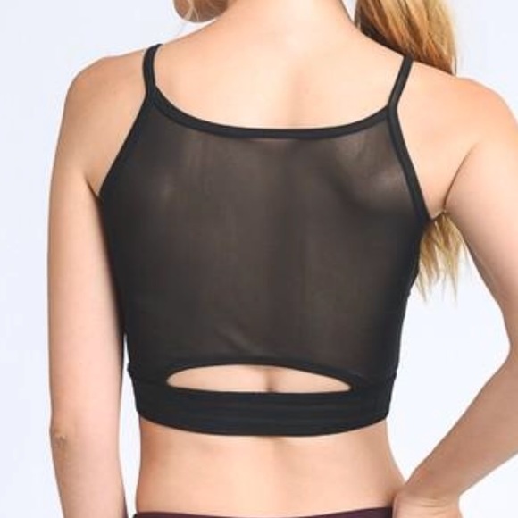 Black Mesh Back Panel Crop Top/Sport Bra - Picture 4 of 5